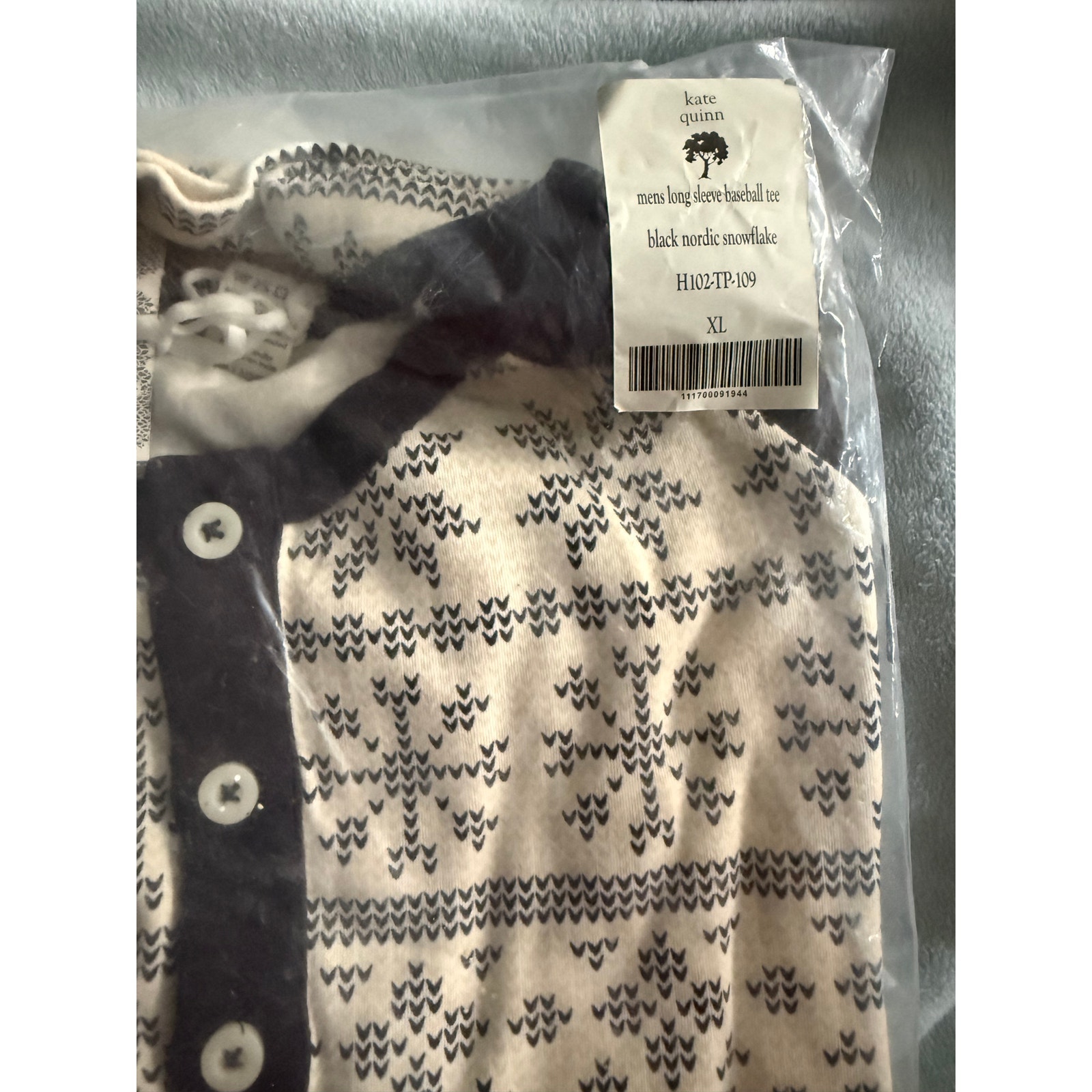 Nwt Kate Quinn Nordic Snowflake Longsleeve Men's Henley Baseball Shirt Top Xl — image 2 of 2